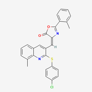 molecular formula C27H19ClN2O2S B7699079 (4E)-4-({2-[(4-Chlorophenyl)sulfanyl]-8-methylquinolin-3-YL}methylidene)-2-(2-methylphenyl)-4,5-dihydro-1,3-oxazol-5-one 