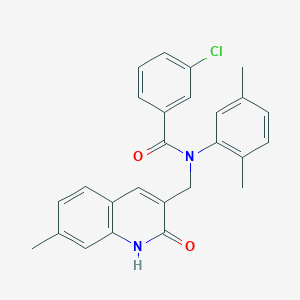 molecular formula C26H23ClN2O2 B7699145 3-chloro-N-(2,5-dimethylphenyl)-N-((2-hydroxy-7-methylquinolin-3-yl)methyl)benzamide 