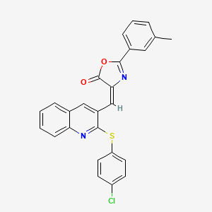 (4E)-4-({2-[(4-Chlorophenyl)sulfanyl]quinolin-3-YL}methylidene)-2-(3-methylphenyl)-4,5-dihydro-1,3-oxazol-5-one