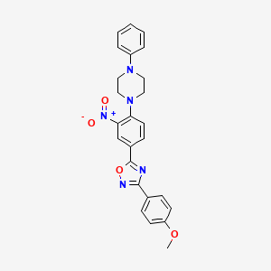 molecular formula C25H23N5O4 B7699318 3-(4-methoxyphenyl)-5-(3-nitro-4-(4-phenylpiperazin-1-yl)phenyl)-1,2,4-oxadiazole 