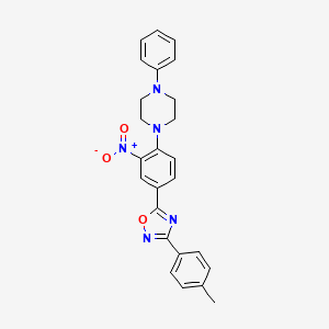 molecular formula C25H23N5O3 B7699512 1-{4-[3-(4-Methylphenyl)-1,2,4-oxadiazol-5-yl]-2-nitrophenyl}-4-phenylpiperazine 