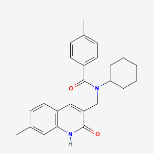 molecular formula C25H28N2O2 B7699554 N-cyclohexyl-N-((2-hydroxy-7-methylquinolin-3-yl)methyl)-4-methylbenzamide 