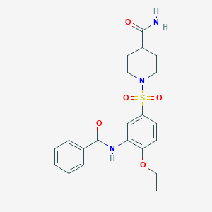 molecular formula C21H25N3O5S B7699584 1-(3-Benzamido-4-ethoxyphenyl)sulfonylpiperidine-4-carboxamide CAS No. 878721-17-6