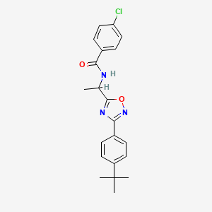 molecular formula C21H22ClN3O2 B7699650 N-[1-[3-(4-tert-butylphenyl)-1,2,4-oxadiazol-5-yl]ethyl]-4-chlorobenzamide 