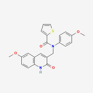 molecular formula C23H20N2O4S B7699694 N-((2-hydroxy-6-methoxyquinolin-3-yl)methyl)-N-(4-methoxyphenyl)thiophene-2-carboxamide 