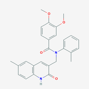 molecular formula C27H26N2O4 B7699725 N-((2-hydroxy-6-methylquinolin-3-yl)methyl)-3,4-dimethoxy-N-(o-tolyl)benzamide 