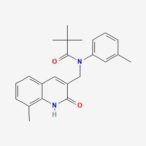 molecular formula C23H26N2O2 B7699760 N-((2-hydroxy-8-methylquinolin-3-yl)methyl)-N-(m-tolyl)pivalamide 