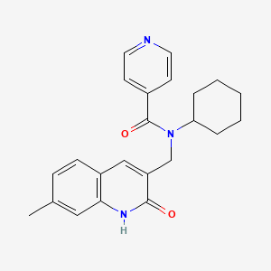 molecular formula C23H25N3O2 B7699773 N-cyclohexyl-N-((2-hydroxy-7-methylquinolin-3-yl)methyl)isonicotinamide 