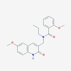 molecular formula C22H24N2O4 B7699789 N-((2-hydroxy-6-methoxyquinolin-3-yl)methyl)-2-methoxy-N-propylbenzamide 