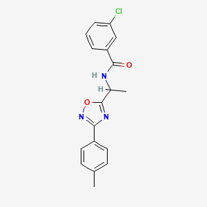 molecular formula C18H16ClN3O2 B7699864 3-chloro-N-(1-(3-(p-tolyl)-1,2,4-oxadiazol-5-yl)ethyl)benzamide 