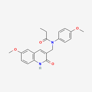 molecular formula C21H22N2O4 B7699919 N-((2-hydroxy-6-methoxyquinolin-3-yl)methyl)-N-(4-methoxyphenyl)propionamide 