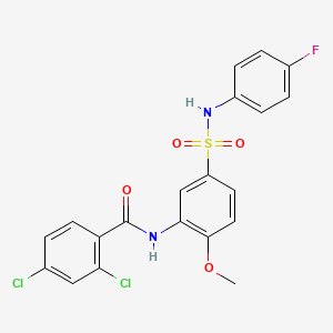 molecular formula C20H15Cl2FN2O4S B7699924 N-{5-[(4-carbamoylphenyl)sulfamoyl]-2-methoxyphenyl}-2,4-dichlorobenzamide 