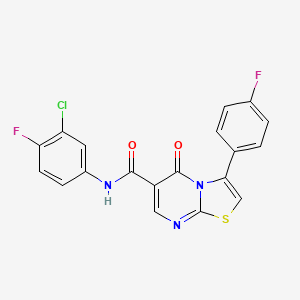 molecular formula C19H10ClF2N3O2S B7700119 N-[(4-chlorophenyl)methyl]-3-(4-fluorophenyl)-5-oxo-5H-[1,3]thiazolo[3,2-a]pyrimidine-6-carboxamide 