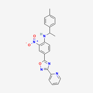 molecular formula C22H19N5O3 B7700350 2-nitro-4-(3-(pyridin-2-yl)-1,2,4-oxadiazol-5-yl)-N-(1-(p-tolyl)ethyl)aniline 