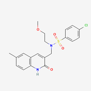 molecular formula C20H21ClN2O4S B7700666 4-chloro-N-((2-hydroxy-6-methylquinolin-3-yl)methyl)-N-(2-methoxyethyl)benzenesulfonamide 