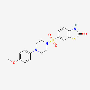 molecular formula C18H19N3O4S2 B7700684 6-((4-(4-Methoxyphenyl)piperazin-1-yl)sulfonyl)benzo[d]thiazol-2(3H)-one CAS No. 1358792-54-7