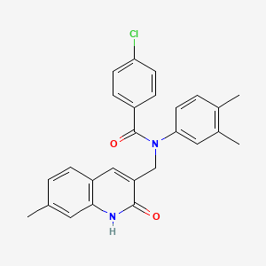 molecular formula C26H23ClN2O2 B7700784 4-chloro-N-(3,4-dimethylphenyl)-N-((2-hydroxy-7-methylquinolin-3-yl)methyl)benzamide 