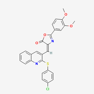 molecular formula C27H19ClN2O4S B7700888 (E)-4-((2-((4-chlorophenyl)thio)quinolin-3-yl)methylene)-2-(3,4-dimethoxyphenyl)oxazol-5(4H)-one 