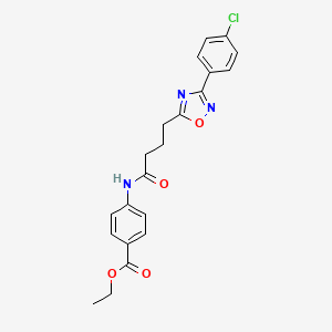 molecular formula C21H20ClN3O4 B7701017 ethyl 4-(4-(3-(4-chlorophenyl)-1,2,4-oxadiazol-5-yl)butanamido)benzoate 