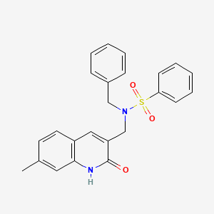 molecular formula C24H22N2O3S B7701104 N-benzyl-N-((2-hydroxy-7-methylquinolin-3-yl)methyl)benzenesulfonamide 