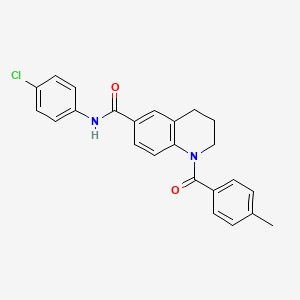 molecular formula C24H21ClN2O2 B7701263 N-(3,4-dimethylphenyl)-1-(4-methylbenzoyl)-1,2,3,4-tetrahydroquinoline-6-carboxamide 