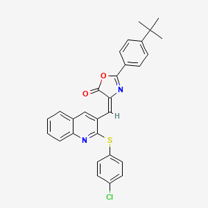 (4E)-2-(4-Tert-butylphenyl)-4-({2-[(4-chlorophenyl)sulfanyl]quinolin-3-YL}methylidene)-4,5-dihydro-1,3-oxazol-5-one