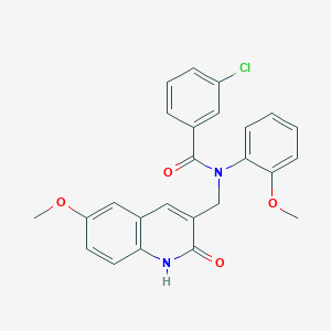 molecular formula C25H21ClN2O4 B7701365 3-chloro-N-[(2-hydroxy-6-methoxyquinolin-3-yl)methyl]-N-(2-methoxyphenyl)benzamide 