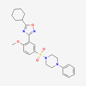 molecular formula C25H30N4O4S B7701377 5-cyclohexyl-3-(2-methoxy-5-((4-phenylpiperazin-1-yl)sulfonyl)phenyl)-1,2,4-oxadiazole 