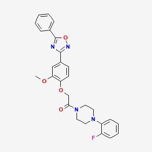 molecular formula C27H25FN4O4 B7701403 1-(4-(2-fluorophenyl)piperazin-1-yl)-2-(2-methoxy-4-(5-phenyl-1,2,4-oxadiazol-3-yl)phenoxy)ethanone 