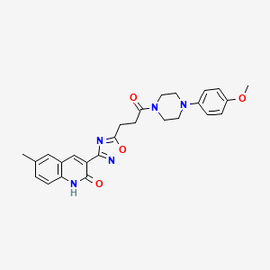 molecular formula C26H27N5O4 B7701659 3-(3-(2-hydroxy-6-methylquinolin-3-yl)-1,2,4-oxadiazol-5-yl)-1-(4-(4-methoxyphenyl)piperazin-1-yl)propan-1-one 