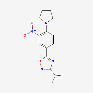 molecular formula C15H18N4O3 B7701721 3-isopropyl-5-(3-nitro-4-(pyrrolidin-1-yl)phenyl)-1,2,4-oxadiazole 