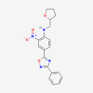 molecular formula C19H18N4O4 B7701902 2-nitro-4-(3-phenyl-1,2,4-oxadiazol-5-yl)-N-((tetrahydrofuran-2-yl)methyl)aniline 