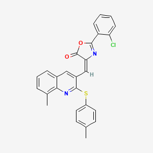 molecular formula C27H19ClN2O2S B7701944 (E)-2-(2-chlorophenyl)-4-((8-methyl-2-(p-tolylthio)quinolin-3-yl)methylene)oxazol-5(4H)-one 