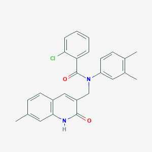 molecular formula C26H23ClN2O2 B7701988 2-chloro-N-(3,4-dimethylphenyl)-N-((2-hydroxy-7-methylquinolin-3-yl)methyl)benzamide 