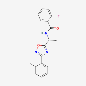 molecular formula C18H16FN3O2 B7701999 2-fluoro-N-(1-(3-(o-tolyl)-1,2,4-oxadiazol-5-yl)ethyl)benzamide 