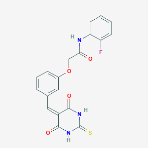 2-(3-((4,6-dioxo-2-thioxotetrahydropyrimidin-5(2H)-ylidene)methyl)phenoxy)-N-(2-fluorophenyl)acetamide