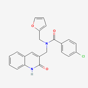 4-chloro-N-(furan-2-ylmethyl)-N-((2-hydroxyquinolin-3-yl)methyl)benzamide