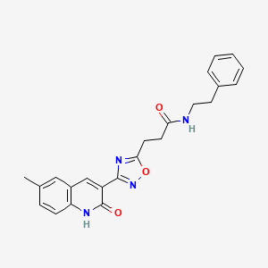 molecular formula C23H22N4O3 B7702243 3-(3-(2-hydroxy-6-methylquinolin-3-yl)-1,2,4-oxadiazol-5-yl)-N-phenethylpropanamide 