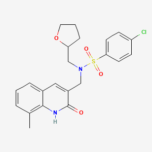 molecular formula C22H23ClN2O4S B7702684 4-chloro-N-((2-hydroxy-8-methylquinolin-3-yl)methyl)-N-((tetrahydrofuran-2-yl)methyl)benzenesulfonamide 