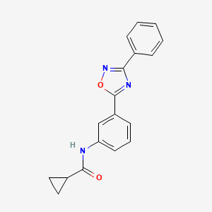 molecular formula C18H15N3O2 B7702700 N-(3-(3-phenyl-1,2,4-oxadiazol-5-yl)phenyl)cyclopropanecarboxamide 