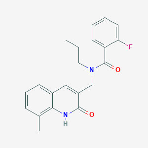 molecular formula C21H21FN2O2 B7702918 2-fluoro-N-((2-hydroxy-8-methylquinolin-3-yl)methyl)-N-propylbenzamide 