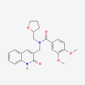 molecular formula C24H26N2O5 B7703037 N-((2-hydroxyquinolin-3-yl)methyl)-3,4-dimethoxy-N-((tetrahydrofuran-2-yl)methyl)benzamide 