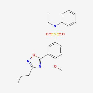 molecular formula C20H23N3O4S B7703349 N-ethyl-4-methoxy-N-phenyl-3-(3-propyl-1,2,4-oxadiazol-5-yl)benzenesulfonamide 