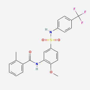 molecular formula C22H19F3N2O4S B7703577 N-(2-methoxy-5-(N-(4-(trifluoromethyl)phenyl)sulfamoyl)phenyl)-2-methylbenzamide 