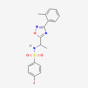 molecular formula C17H16FN3O3S B7703718 4-fluoro-N-(1-(3-(o-tolyl)-1,2,4-oxadiazol-5-yl)ethyl)benzenesulfonamide 