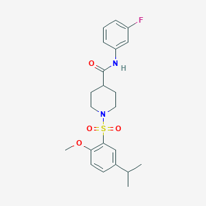 molecular formula C22H27FN2O4S B7703770 N-(3-fluorophenyl)-1-((5-isopropyl-2-methoxyphenyl)sulfonyl)piperidine-4-carboxamide 