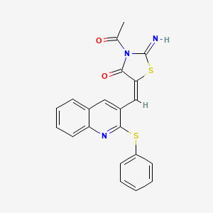 molecular formula C21H15N3O2S2 B7703937 (E)-3-acetyl-2-imino-5-((2-(phenylthio)quinolin-3-yl)methylene)thiazolidin-4-one 