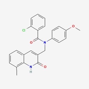 molecular formula C25H21ClN2O3 B7704147 2-chloro-N-((2-hydroxy-8-methylquinolin-3-yl)methyl)-N-(4-methoxyphenyl)benzamide 