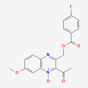 2-acetyl-3-(((4-fluorobenzoyl)oxy)methyl)-7-methoxyquinoxaline 1-oxide