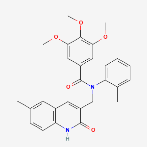 molecular formula C28H28N2O5 B7704679 N-((2-hydroxy-6-methylquinolin-3-yl)methyl)-3,4,5-trimethoxy-N-(o-tolyl)benzamide 